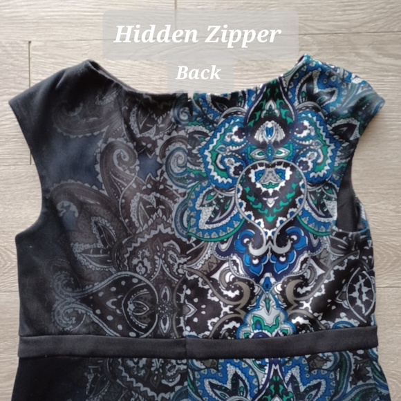 Chico's Sheath Dress Size 6 Blue Fade to Black Paisley - Picture 5 of 11